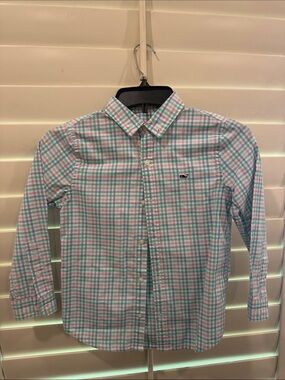 Vineyard Vines boys Plaid Button-Down Shirt in Mint Green & Pink